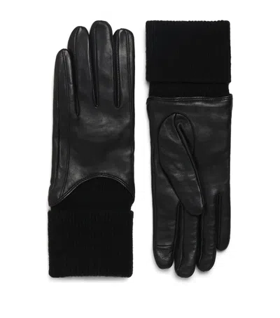 Claudie Pierlot Leather Knitted-cuffs Gloves In Black