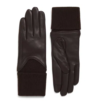 Claudie Pierlot Leather Knitted-cuffs Gloves In Brown