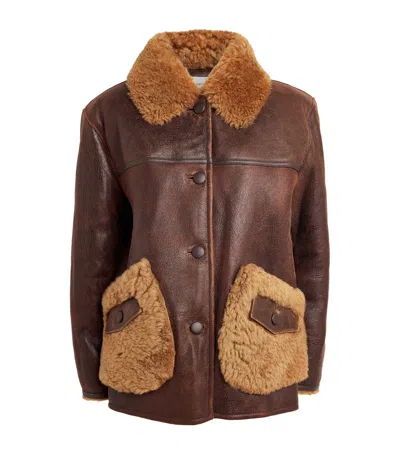 Claudie Pierlot Leather Shearling-detail Aviator Jacket In White