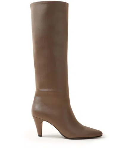 Claudie Pierlot Womens Pointed-toe Knee-high Heeled Leather Boots Bruns