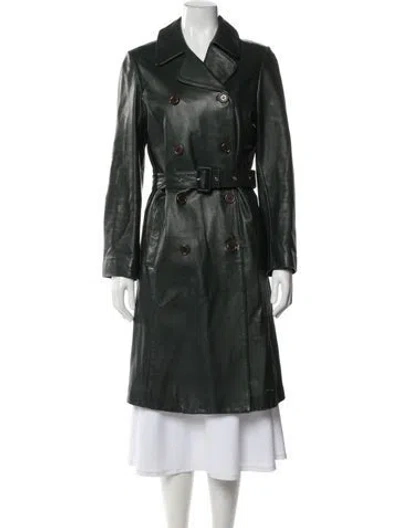 Pre-owned Claudie Pierlot Leather Trench Coat In Green