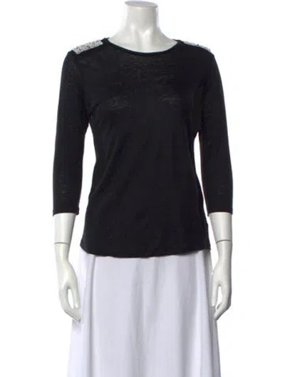 Pre-owned Claudie Pierlot Linen Crew Neck Top In Black