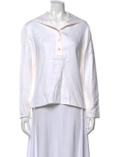 Pre-owned Claudie Pierlot Linen Long Sleeve Top In White