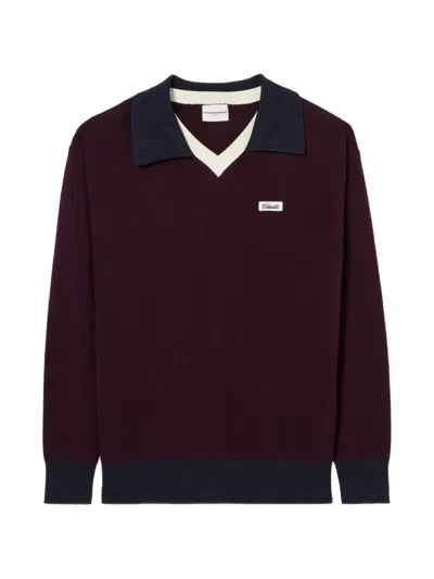 Claudie Pierlot Logo-patch V-neck Sweater In Burgundy