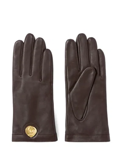 Claudie Pierlot Logo-plaque Leather Gloves In Brown