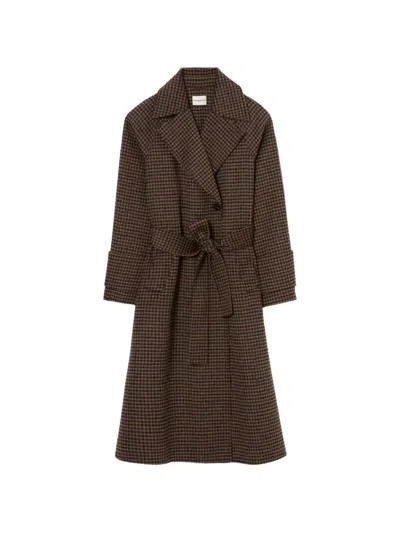 Claudie Pierlot Mid-length Checked Belted Coat In Brown
