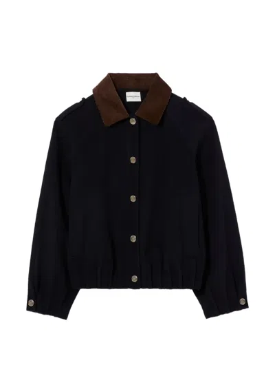 Claudie Pierlot Oversized Jacket With Gold Poppers In Blue