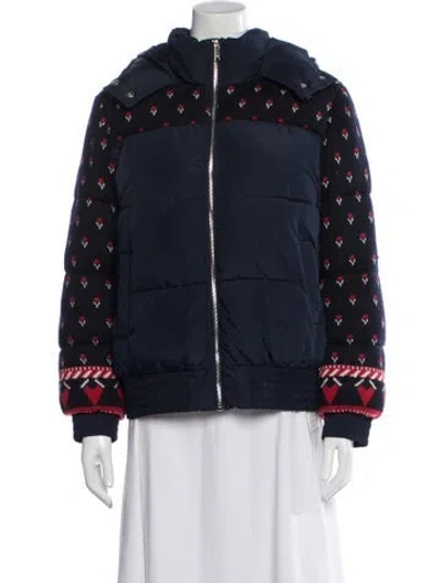 Pre-owned Claudie Pierlot Patterned Down Jacket In Blue