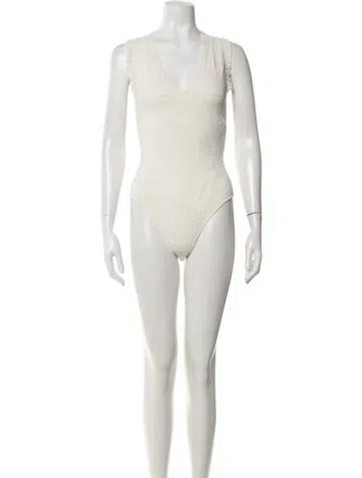 Pre-owned Claudie Pierlot Patterned V-neck Bodysuit W/ Tags In Neutrals
