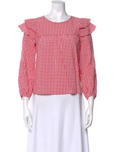 Pre-owned Claudie Pierlot Plaid Print Crew Neck Blouse In Pink