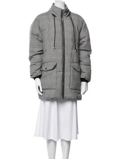 Pre-owned Claudie Pierlot Plaid Print Down Coat In Grey