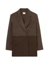 Claudie Pierlot Plain Checked Wool Coat In Brown