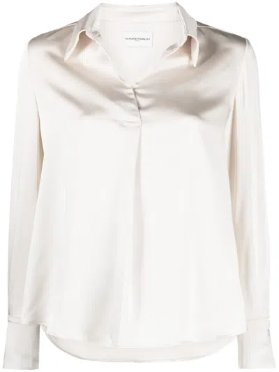 Claudie Pierlot Spread-collar Satin Blouse In Neutrals