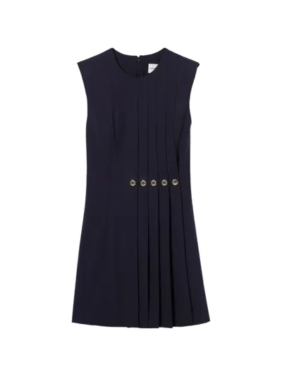 Claudie Pierlot Pleated Button-detail Dress In Blue