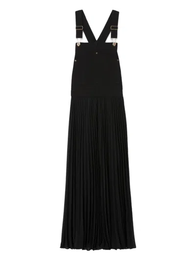 Claudie Pierlot Womens Black Pleated-skirt Woven Dungaree Dress