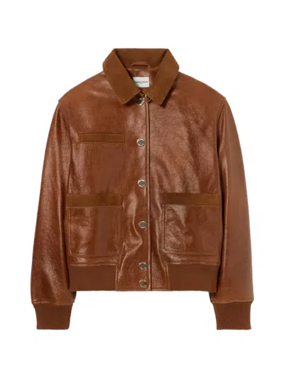 Claudie Pierlot Point-collar Leather Jacket In Brown