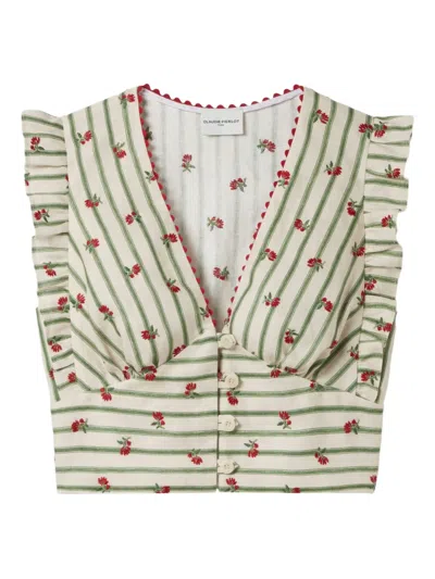 CLAUDIE PIERLOT PRINTED RUFFLE-TRIM TOP