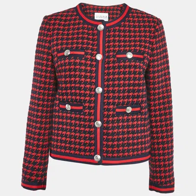 Pre-owned Claudie Pierlot Red/blue Houndstooth Tweed Jacket M