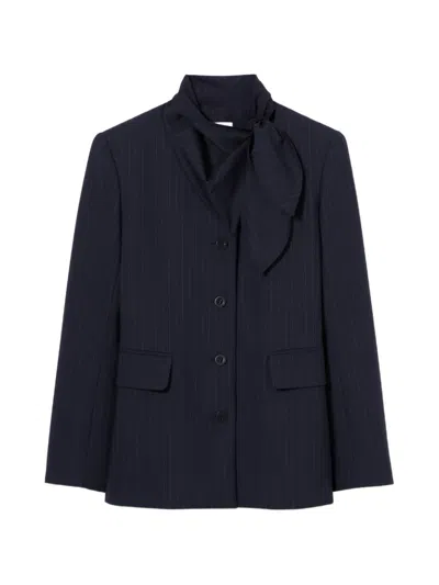 Claudie Pierlot Nadelstreifen-blazer Mit Schleifenkragen In Blue