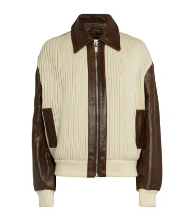 Claudie Pierlot Chunky-ribbed Bomber Jacket In Neutrals