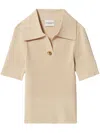 Claudie Pierlot Ribbed-knit Polo Top In Neutral