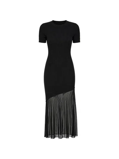 Claudie Pierlot Ribbed-knit Asymmetric-hem Dress In Black