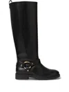 Claudie Pierlot Ring-detail Leather Knee-high Boots In Black