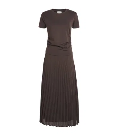 Claudie Pierlot Ruched Pleated-skirt Dress In Brown