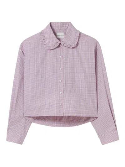 Claudie Pierlot Ruffled-collar Checked Shirt In Purple