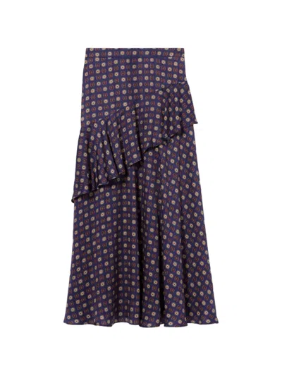 Claudie Pierlot Ruffled Geometric-print Midi Skirt In Blue