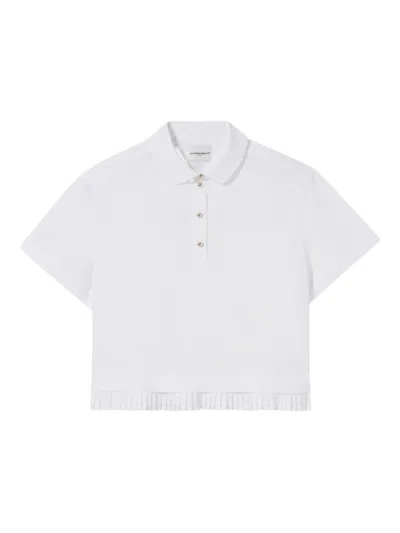 Claudie Pierlot Ruffled-hem Cropped Polo Shirt In White