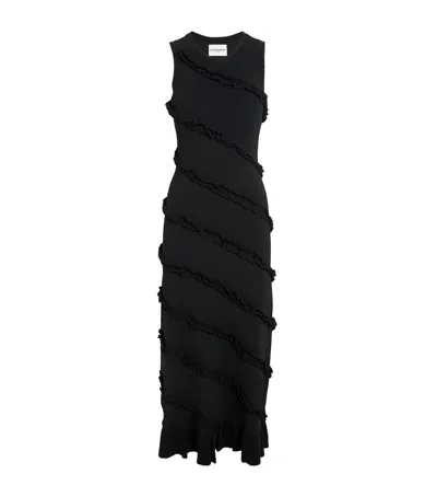 Claudie Pierlot Ruffled Knitted Midi Dress In Black