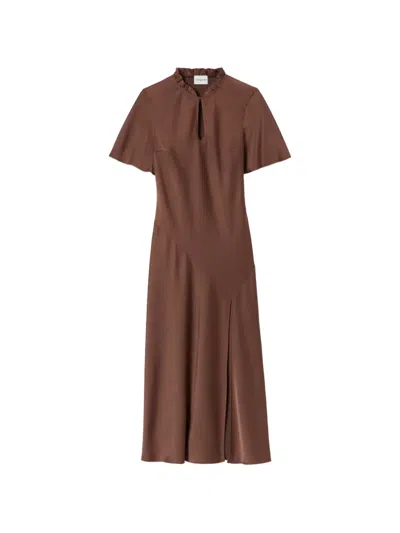 Claudie Pierlot Ruffled Neck-cutout Dress In Brown