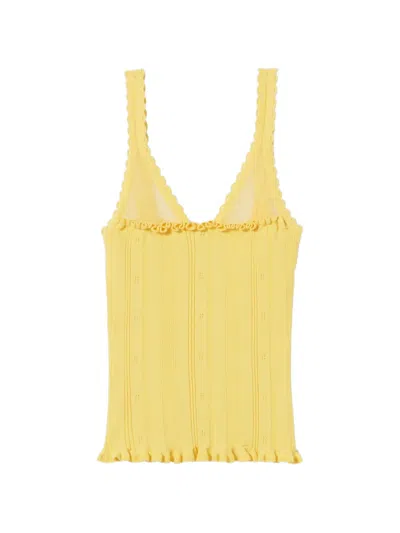 Claudie Pierlot Ruffled Pointelle-knit Tank Top In Yellow
