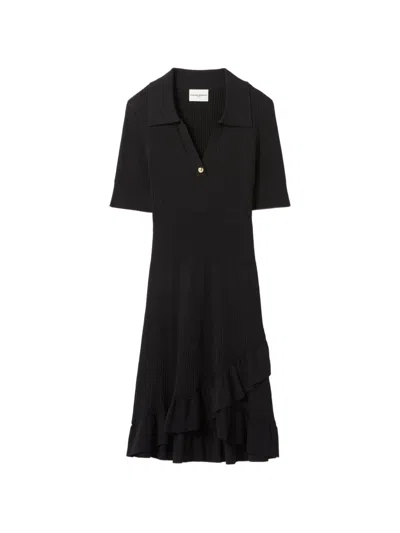 Claudie Pierlot Ruffled Polo Knitted Dress In Black