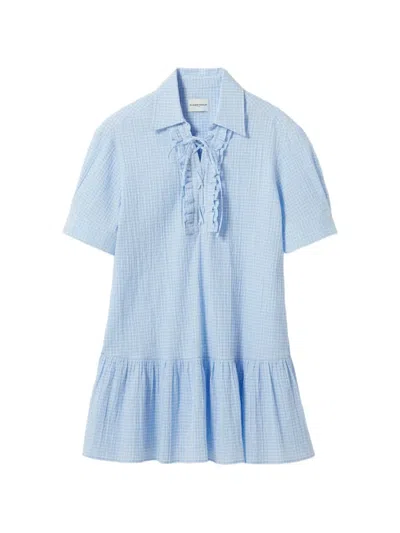 Claudie Pierlot Ruffled Shirt Mini Dress In Blue