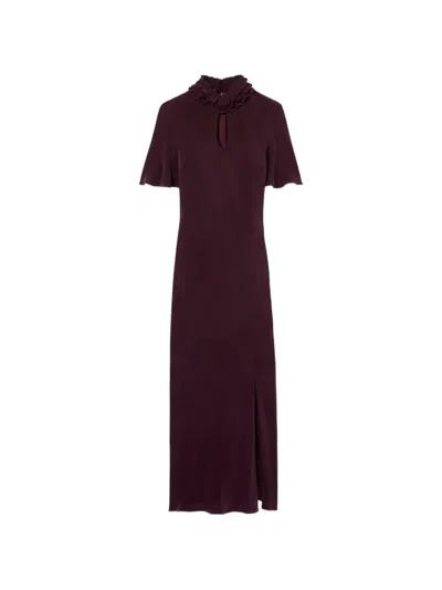 Claudie Pierlot Ruffled-collar Keyhole Midi Dress In Purple