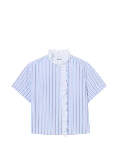 Claudie Pierlot Ruffle-trimmed Striped Shirt In Blue