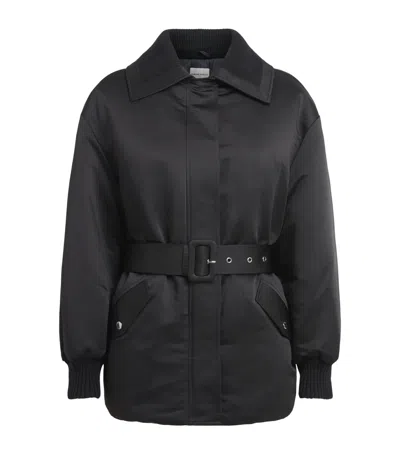 Claudie Pierlot Satin Belted Puffer Jacket In Black