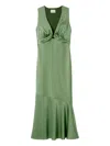 Claudie Pierlot Womens Stripe-print Lace-trim Ramie Maxi Dress Middle Green In Green