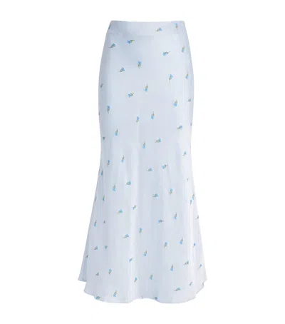 Claudie Pierlot Satin Floral Midi Skirt In Blue