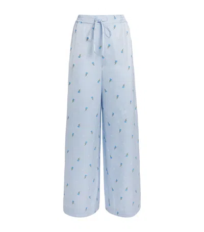 Claudie Pierlot Satin Floral Wide-leg Trousers In Blue