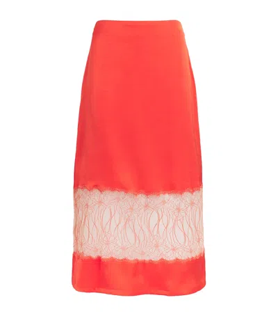 Claudie Pierlot Satin Lace Midi Skirt In Yellow