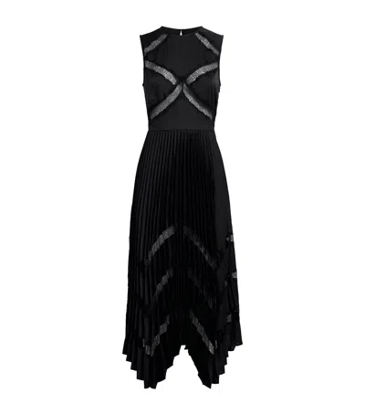 Claudie Pierlot Satin-lace Pleated Midi Dress In Black