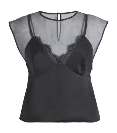 Claudie Pierlot Satin Lace Top In Black