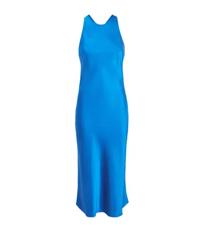 Claudie Pierlot Satin Open-back Midi Dress In Blue