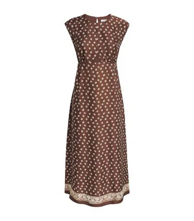Claudie Pierlot Satin Printed Maxi Dress In Brown