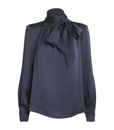 Claudie Pierlot Satin Pussybow Blouse In Blue