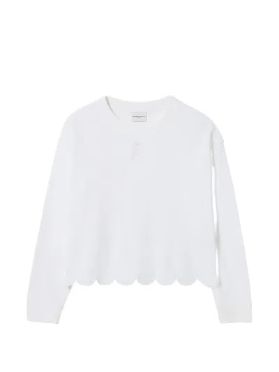 Claudie Pierlot Scalloped-hem Waffle-knit Sweatshirt In White
