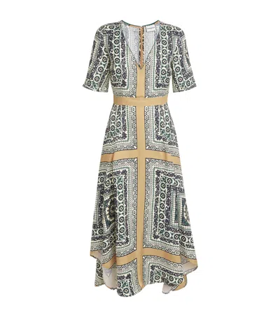 Claudie Pierlot Scarf Print V-neck Dress In Grey